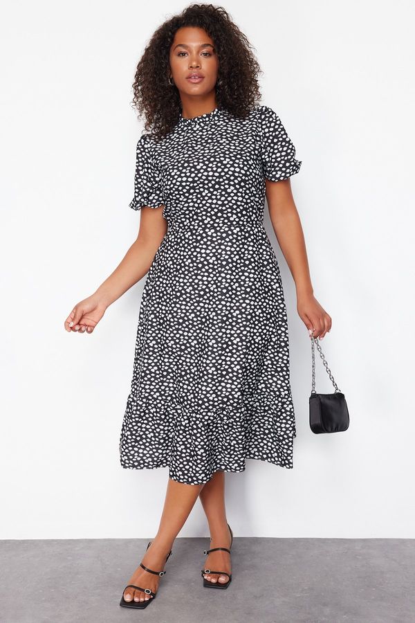 Trendyol Trendyol Curve Black High Collar Animal Patterned Woven Dress