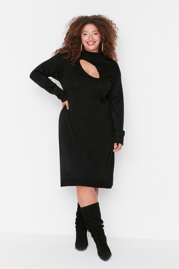 Trendyol Trendyol Curve Black High Neck Cut Out Detailed Knitwear Dress