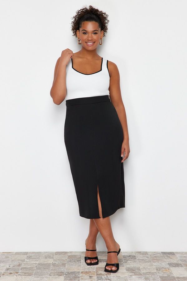 Trendyol Trendyol Curve Black High Waist Midi Woven Skirt