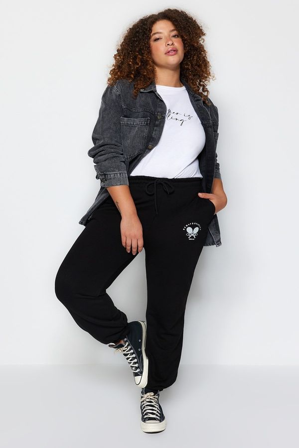 Trendyol Trendyol Curve Black High Waist Printed Knitted Sweatpants