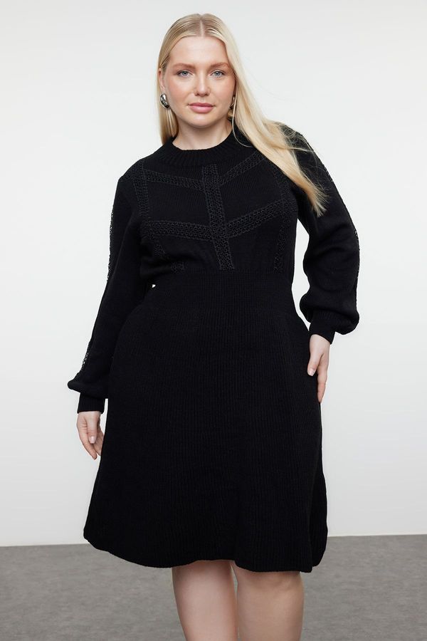 Trendyol Trendyol Curve Black Knitted Detailed Corduroy Knitwear Dress