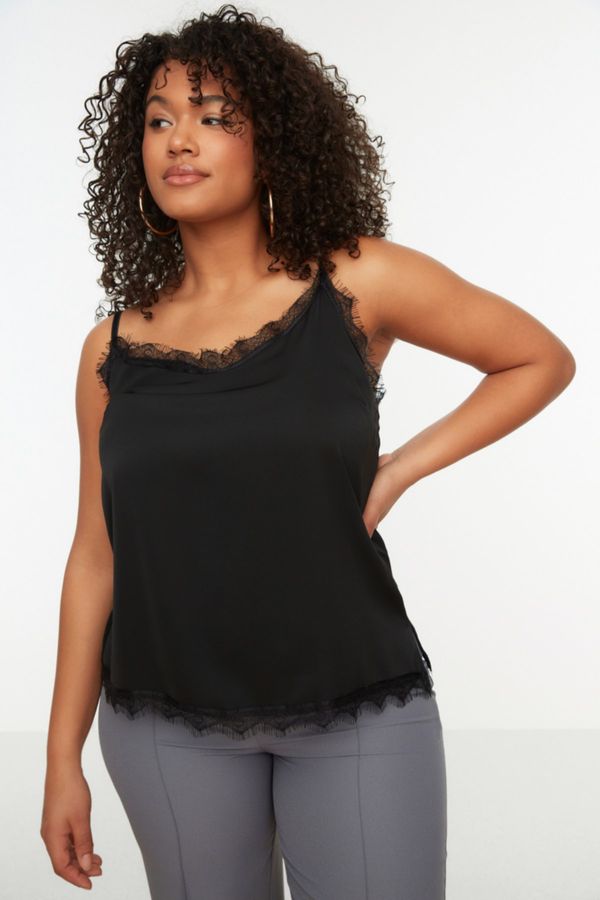 Trendyol Trendyol Curve Black Knitted Strapless Blouse with Lace