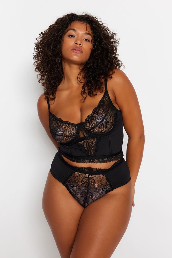 Trendyol Trendyol Curve Black Lace Detailed Bustier-Panties Underwear Sets