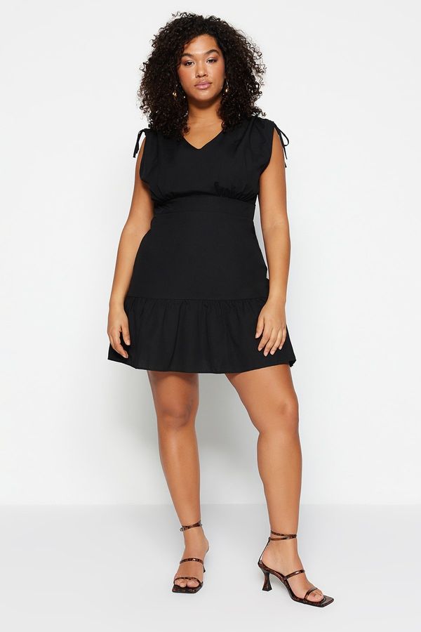 Trendyol Trendyol Curve Black Lace-Up Detailed Woven Dress