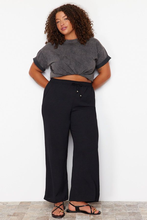 Trendyol Trendyol Curve Black Lace-Waist Woven Plus Size Trousers