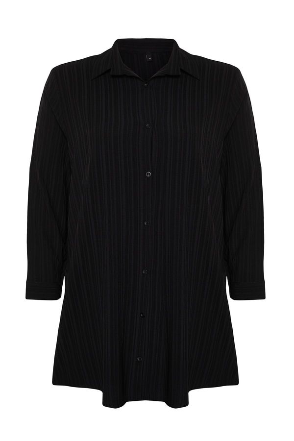 Trendyol Trendyol Curve Black Large Size Cotton Woven Shirt