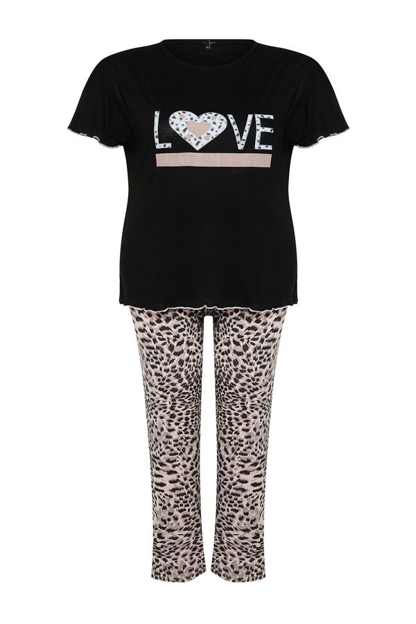 Trendyol Trendyol Curve Black Leopard Patterned Knitted Pajamas Set