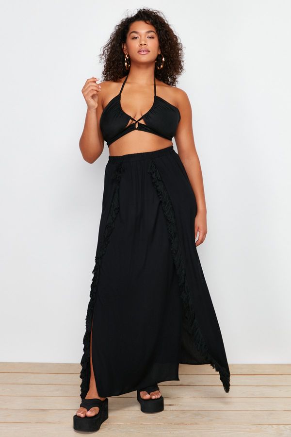Trendyol Trendyol Curve Black Maxi Woven Tasseled Beach Skirt
