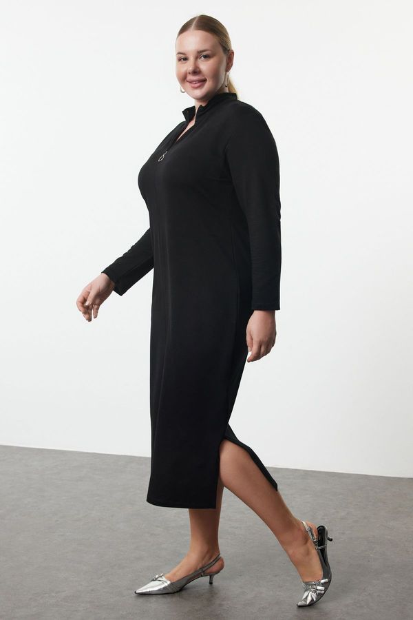 Trendyol Trendyol Curve Black Maxi Zipper Collar Knitted Sweatshirt Dress