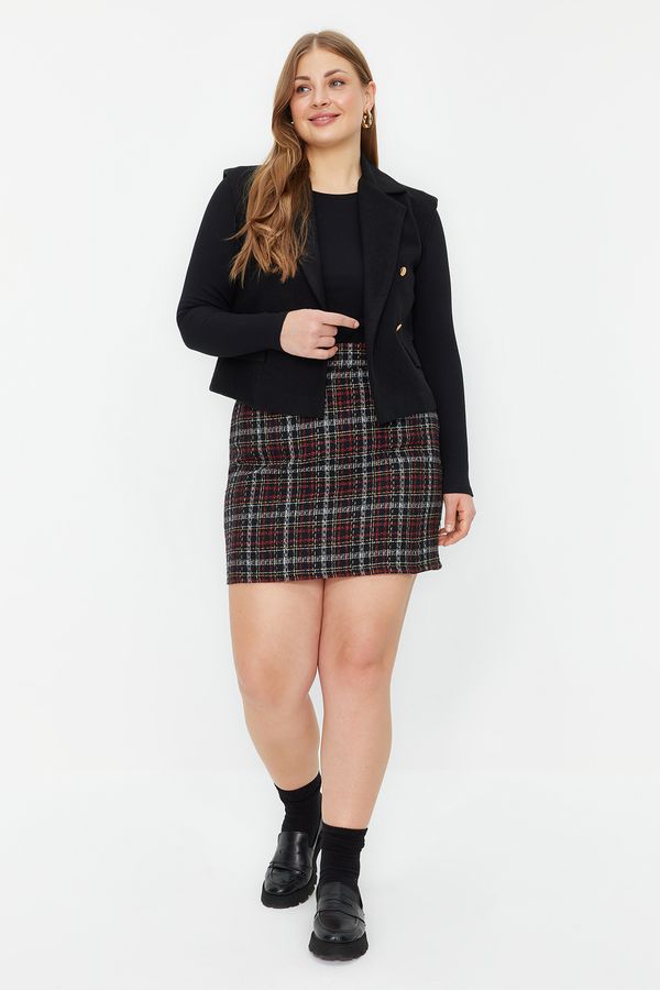 Trendyol Trendyol Curve Black Plaid / Checkered Tweed Woven Skirt