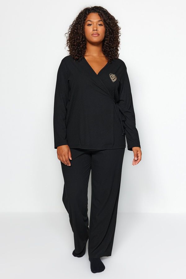 Trendyol Trendyol Curve Black Plain Jersey Homewear Plus Size Pajama Set