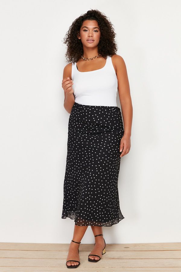 Trendyol Trendyol Curve Black Polka Dot Herringbone Woven Skirt