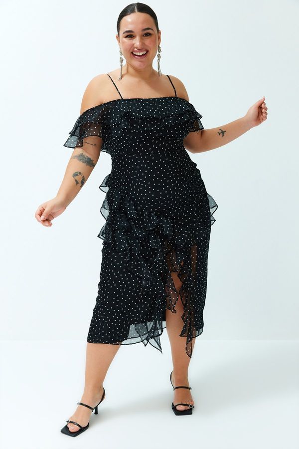 Trendyol Trendyol Curve Black Polka Dot Maxi Woven Dress