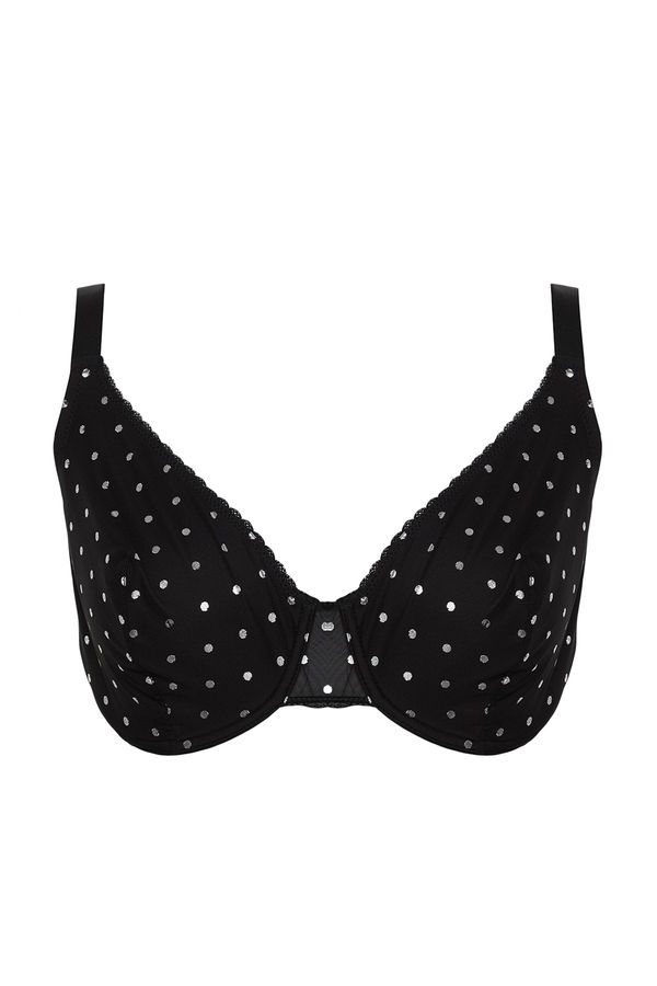 Trendyol Trendyol Curve Black Polka Dot Stranded Mesh Plus Size Bra