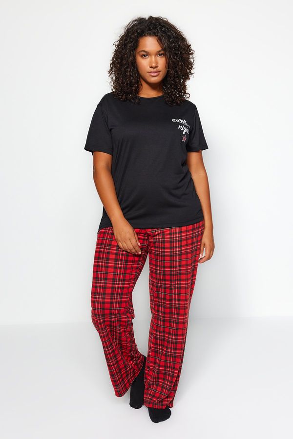 Trendyol Trendyol Curve Black Printed Plaid Flannel Woven Pajama Set