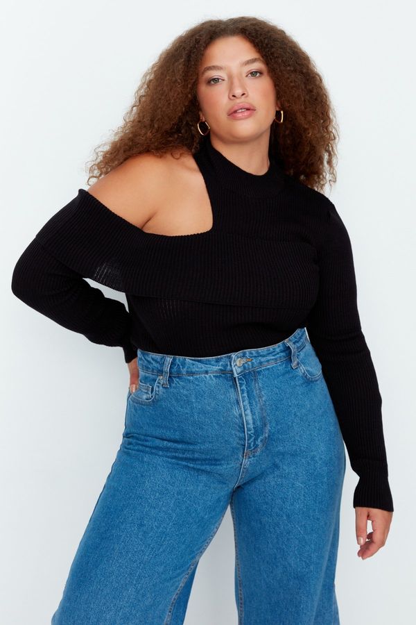 Trendyol Trendyol Curve Black Shoulder Detailed Knitwear Sweater