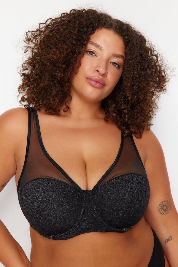 Trendyol Trendyol Curve Black Silvery Mesh Covered Bra