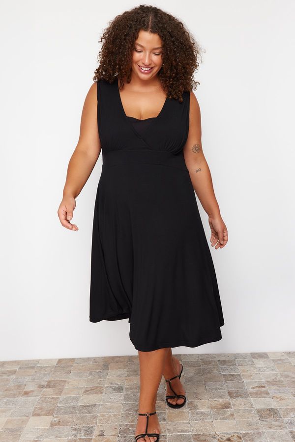 Trendyol Trendyol Curve Black Single Jersey Knitted Plus Size Dress