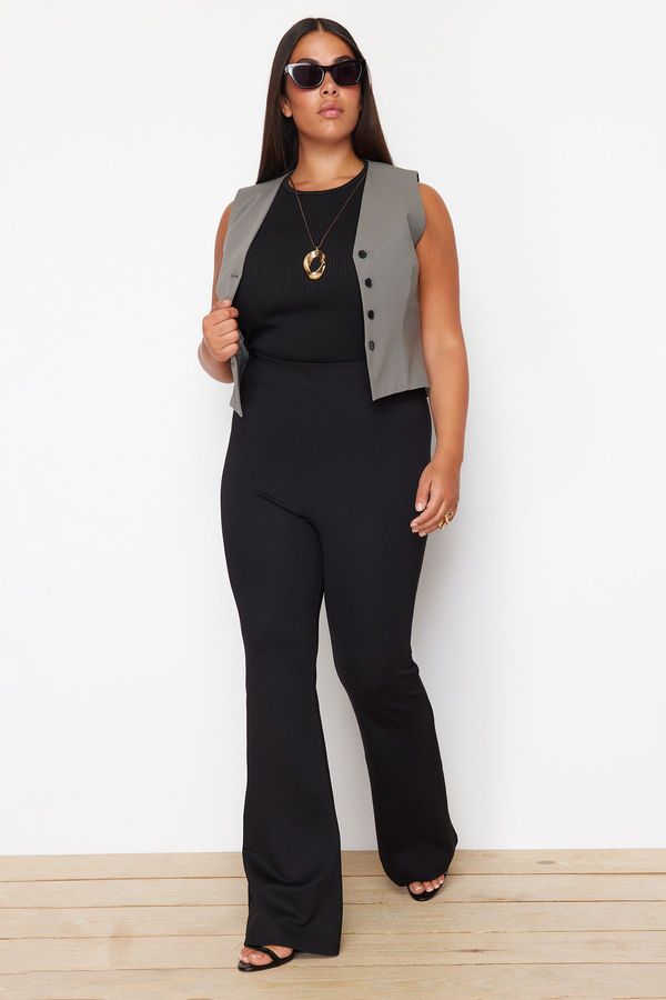 Trendyol Trendyol Curve Black Slimming High Waist Flare/Flare Leg Knitted Plus Size Trousers