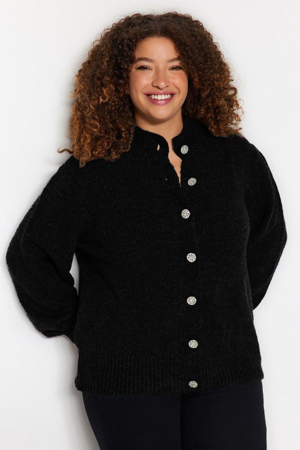 Trendyol Trendyol Curve Black Stone Buttoned Knitted Cardigan