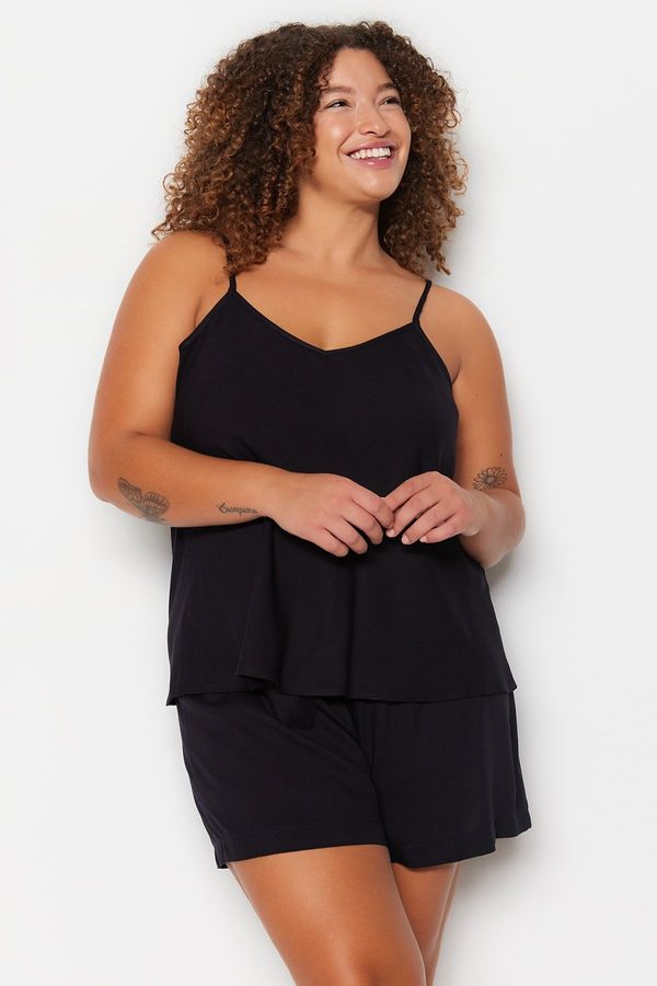 Trendyol Trendyol Curve Black Strap Viscose Woven Pajamas Set