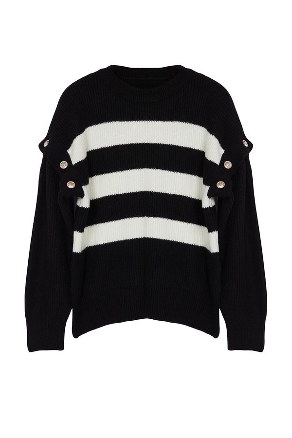 Trendyol Trendyol Curve Black Striped Sleeves Removable Functional Knitwear Sweater