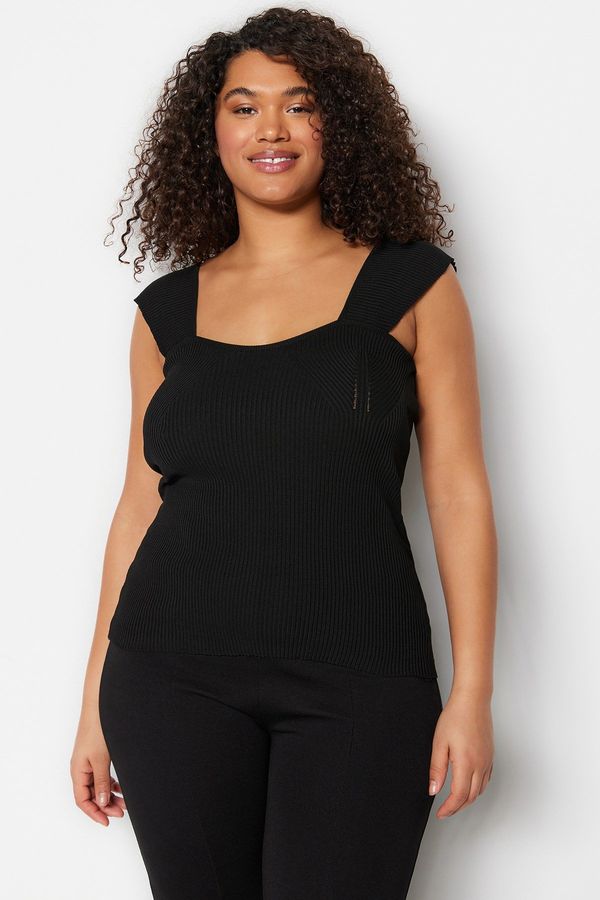 Trendyol Trendyol Curve Black Sweetheart Neck Slim Knitwear Blouse