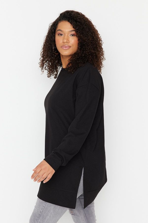 Trendyol Trendyol Curve Black Thin Knitted Sweatshirt with Slit Detail