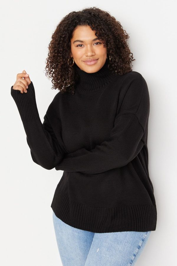 Trendyol Trendyol Curve Black Turtleneck Off Shoulder Knitwear Sweater