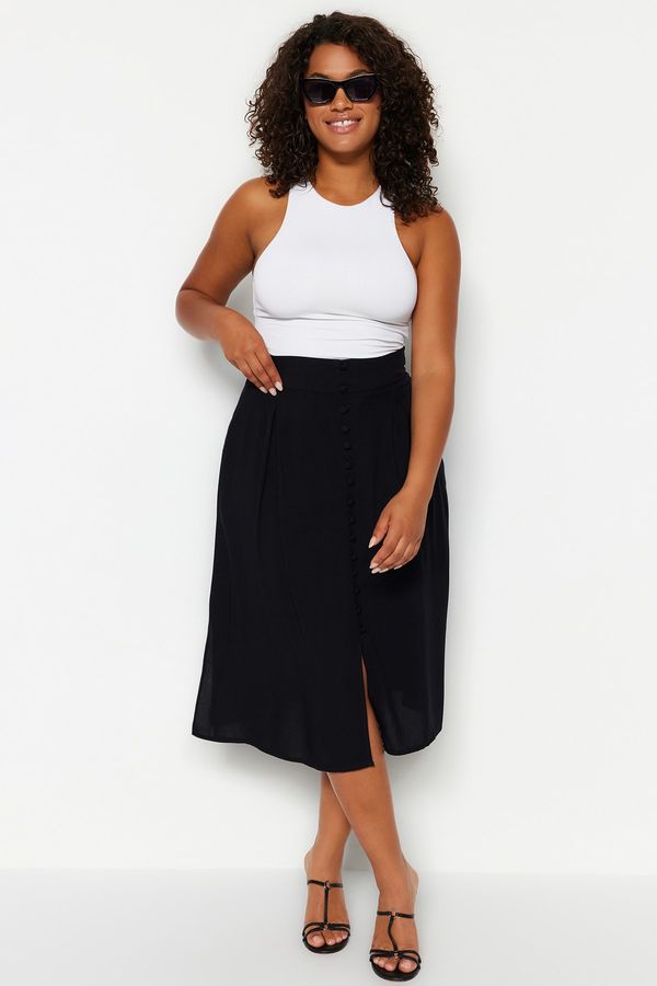 Trendyol Trendyol Curve Black Viscose Woven Skirt with Slit Detail.