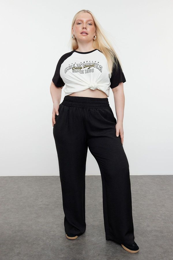 Trendyol Trendyol Curve Black Wide Leg/Wide Leg Elastic Waist Woven Plus Size Fabric Trousers