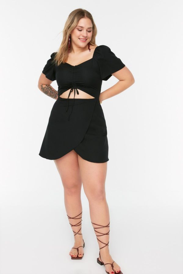 Trendyol Trendyol Curve Black Woven Gathering And Cutout Detail Dress