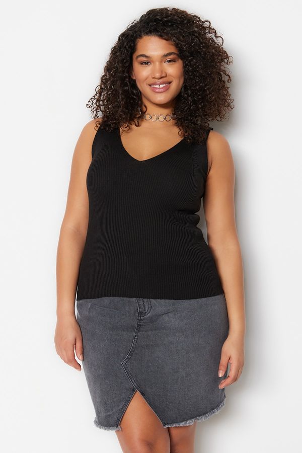 Trendyol Trendyol Curve Black Wrap-around Strappy Fine Knitwear Blouse