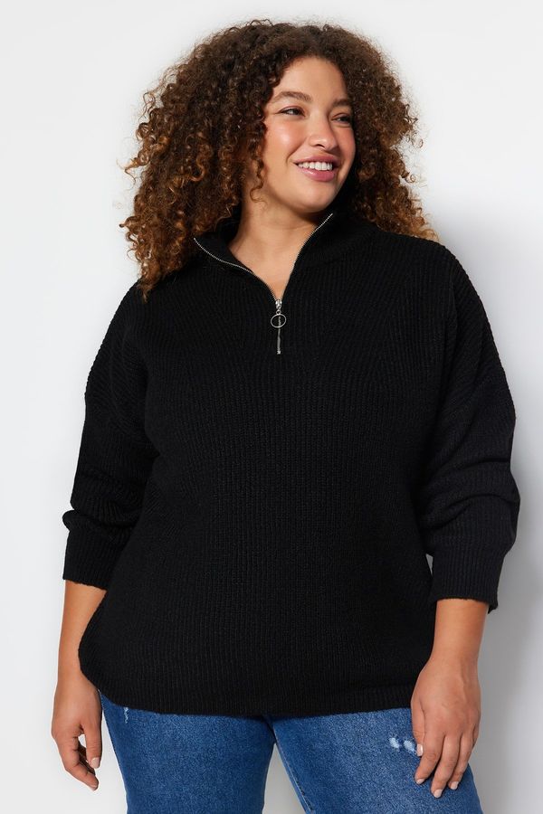 Trendyol Trendyol Curve Black Zipper Closure Knitwear Sweater