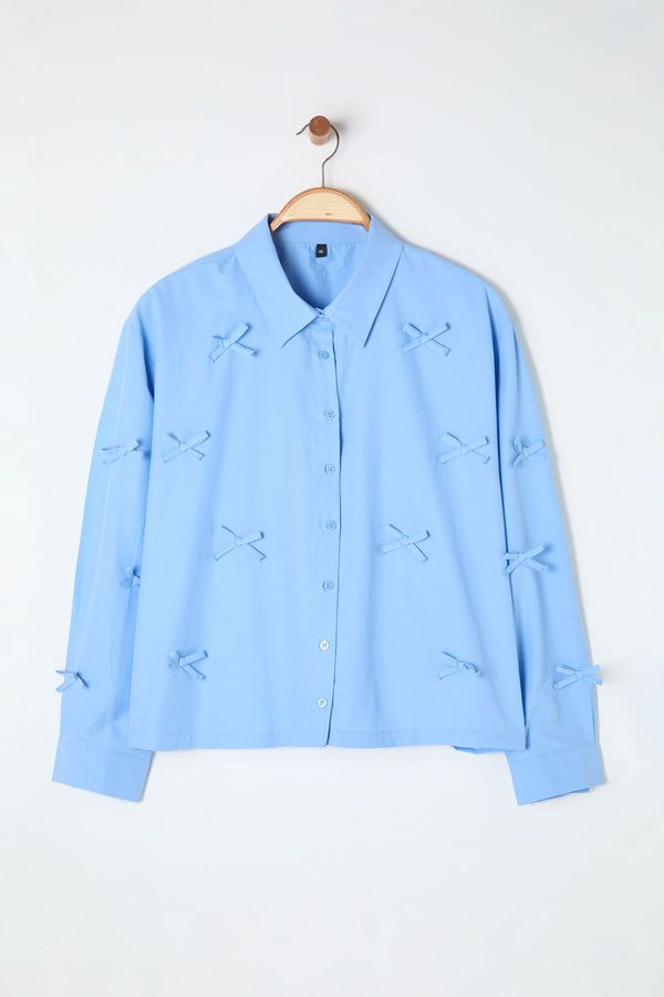 Trendyol Trendyol Curve Blue Bowknot Woven Plus Size Shirt