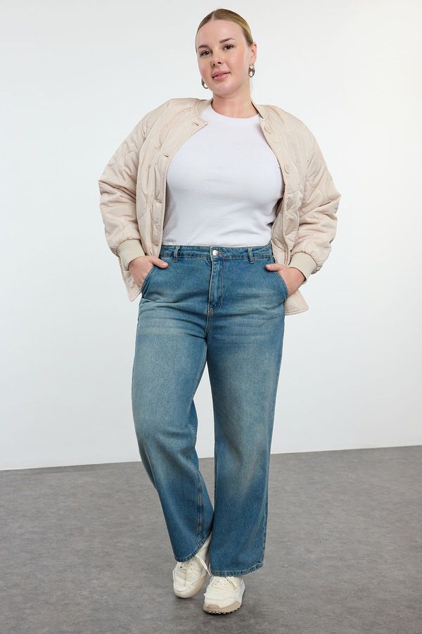 Trendyol Trendyol Curve Blue High Waist Wide Leg Plus Size Jeans