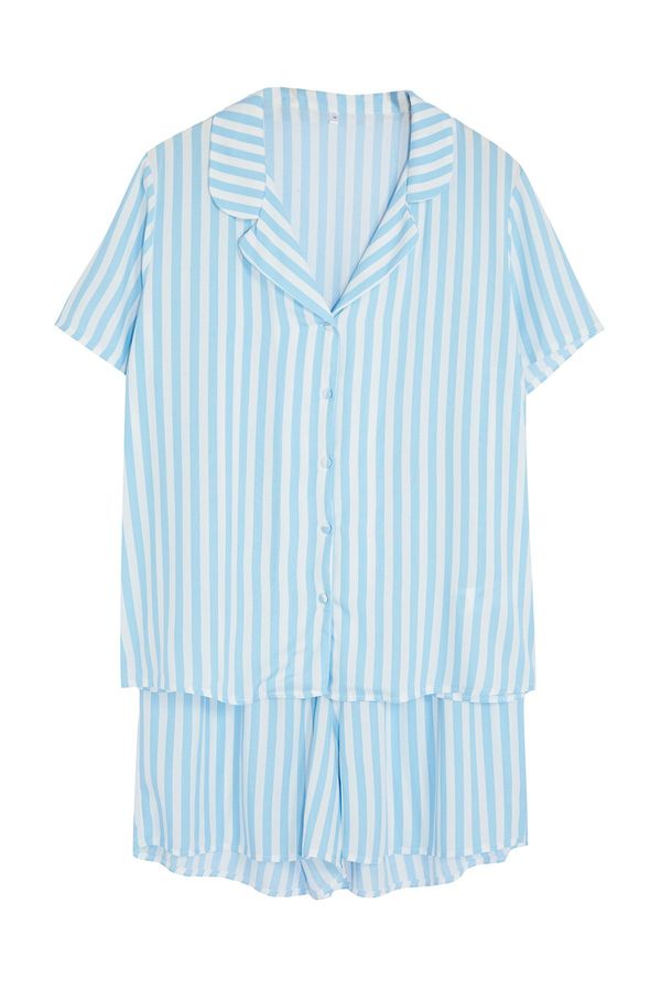 Trendyol Trendyol Curve Blue Shirt Collar Striped Woven Pajama Set