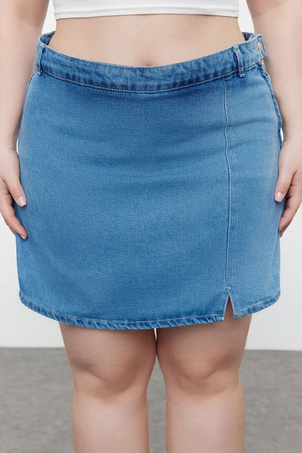 Trendyol Trendyol Curve Blue Slit Denim Shorts Skirt