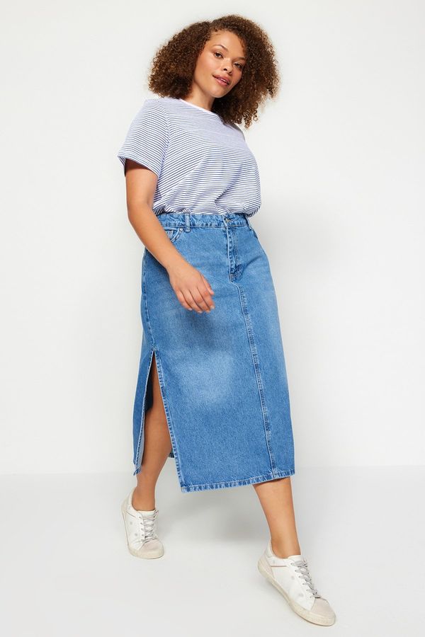 Trendyol Trendyol Curve Blue Slit Denim Skirt