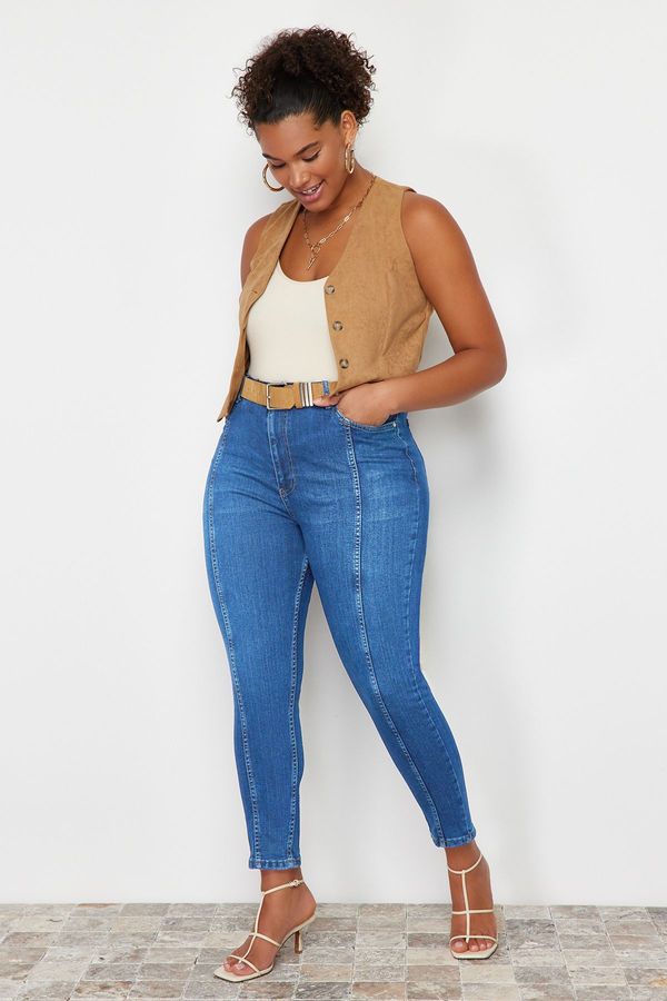 Trendyol Trendyol Curve Blue Stitching Detailed Flexible Skinny Jeans