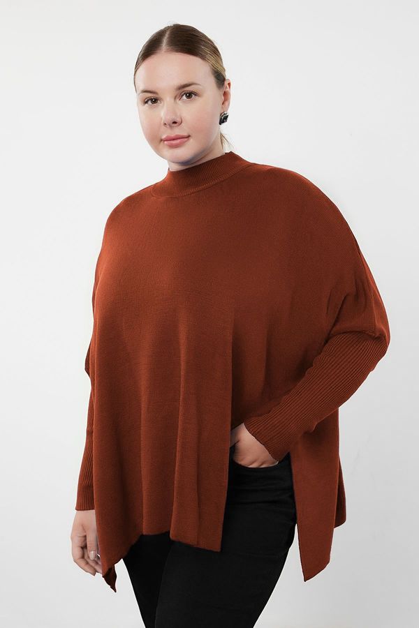 Trendyol Trendyol Curve Brick Red Stand Collar Slit Detail Relax Fit Knitwear Sweater