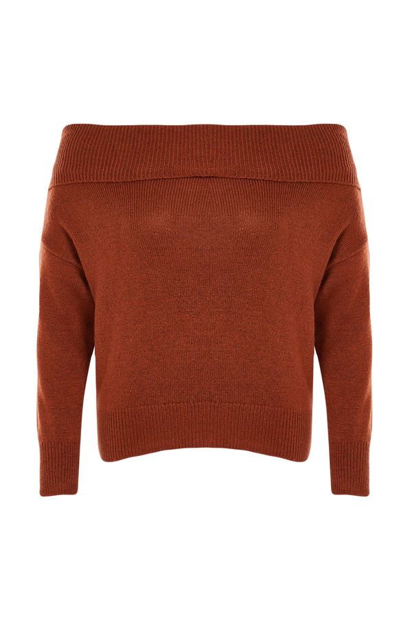 Trendyol Trendyol Curve Brown Carmen Collar Knitwear Sweater
