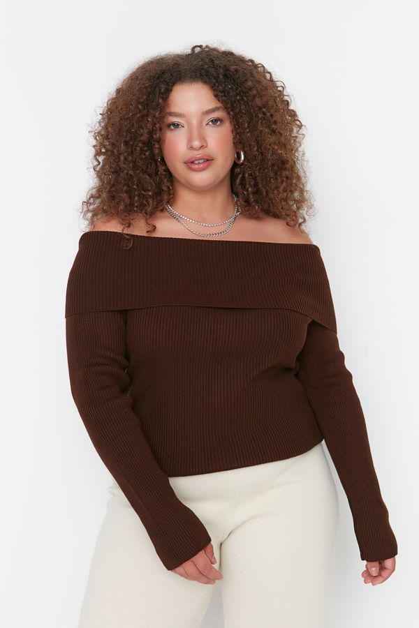 Trendyol Trendyol Curve Brown Carmen Collar Knitwear Sweater