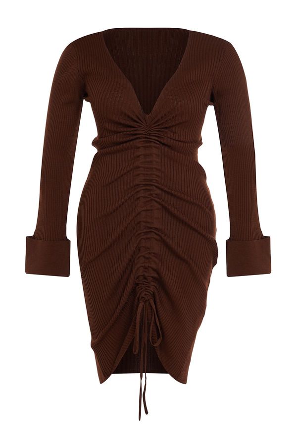 Trendyol Trendyol Curve Brown Corded Knitwear Plus Size Dress