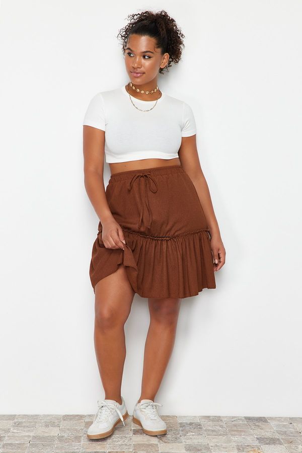 Trendyol Trendyol Curve Brown Frilly Mini Knitted Skirt