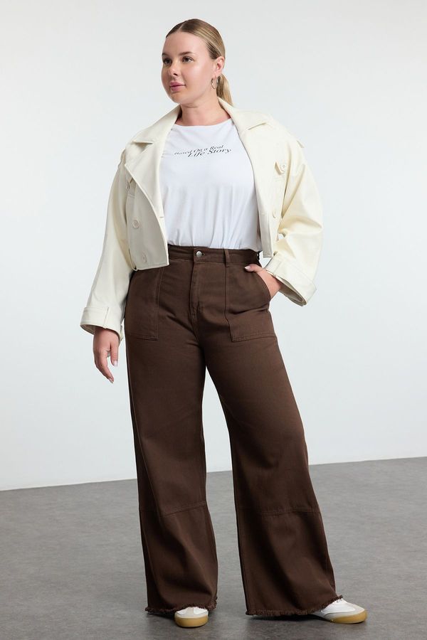 Trendyol Trendyol Curve Brown High Waist Wide Leg Plus Size Jeans