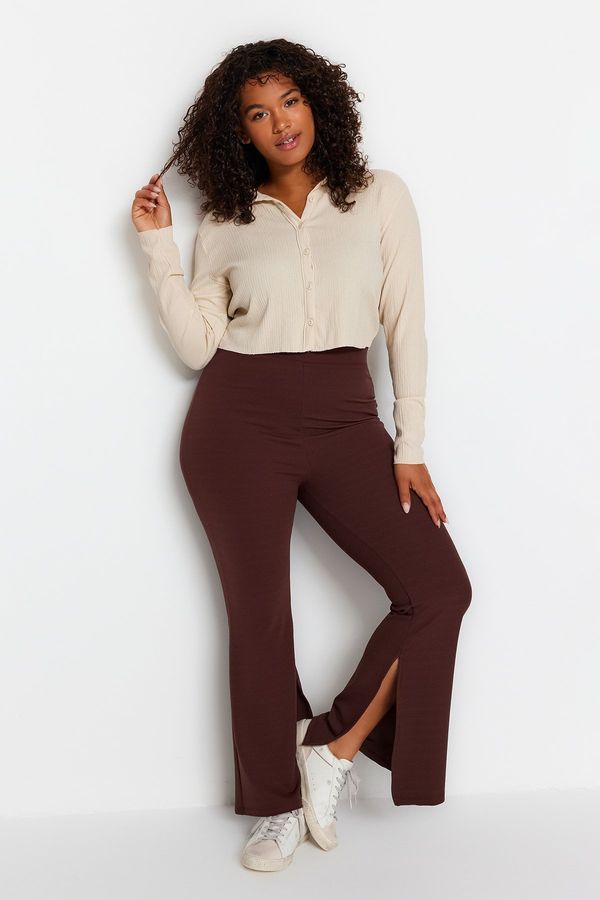 Trendyol Trendyol Curve Brown Spanish Slit Knitted Trousers