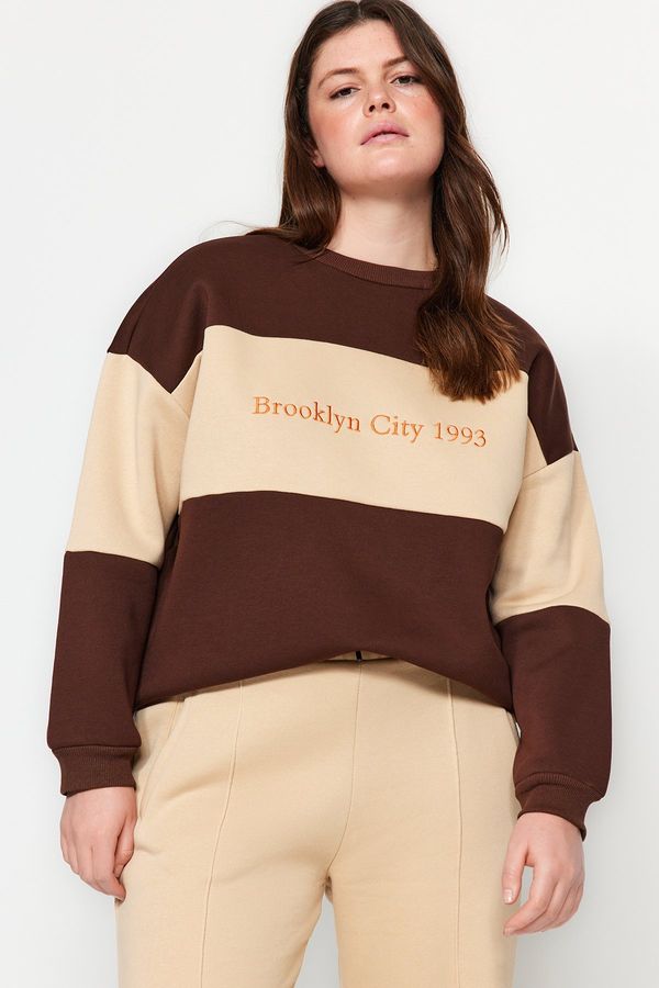 Trendyol Trendyol Curve Brown Thick Fleece Inside Embroidery Detailed Knitted Sweatshirt