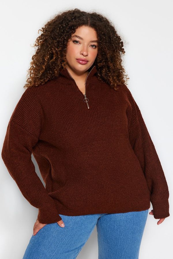 Trendyol Trendyol Curve Brown Zipper Closure Knitwear Sweater