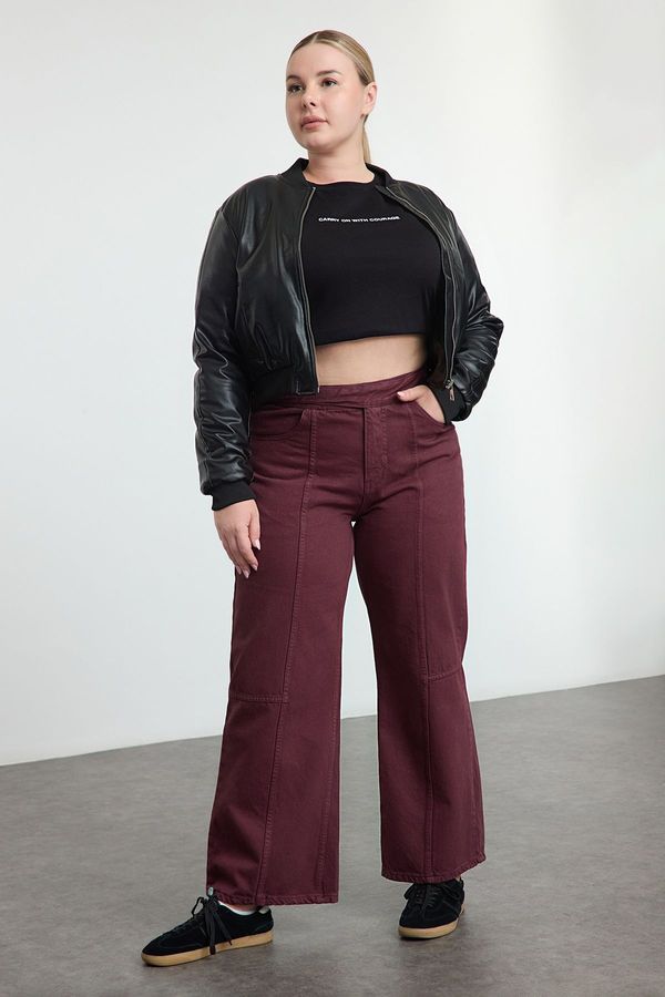 Trendyol Trendyol Curve Burgundy Adjustable Waist Wide Leg Plus Size Jeans